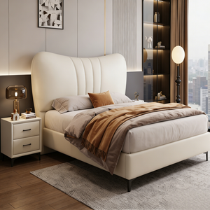 Cadre de lit Queen Size sans bruit avec structure KD et tiroirs, mobilier de chambre minimaliste rembourré en bois massif - Product Image 2