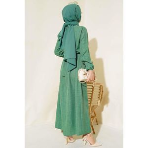 Robe en lin à taille élastique Vert - Product Image 1