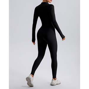 New Women's Bodysuit Stand <b>Collar</b> Jogging Workout Gym Fitness Fashion Sexy Zipper Long Sleeve Jumpsuit Gym Wear Woman Clothes - Product Image 2