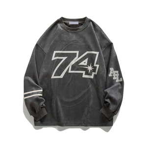เสื้อสเวตเตอร์คอกลมระบายอากาศสำหรับผู้ชายเสื้อสเวตเตอร์แขนยาวทรงหลวมลายกราฟิกแนวสตรีทไซส์ใหญ่พิเศษ - Product Image 1