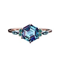 Bague de fiançailles et de mariage hexagonale en Alexandrite, en argent sterling 925 plaqué or 14 carats et or rose, bijou classique en pierre précieuse pour fête