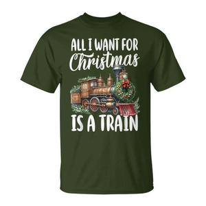 Maglietta Promozionale 'All I Want for Christmas' con Locomotiva a Vapore, Abbigliamento Natalizio - Product Image 1