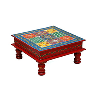 Ensemble de 3 chaises de prière en bois Pooja Chowki Bajot, artisanales, avec peinture en relief Patla, design traditionnel pour la décoration de la maison et du temple