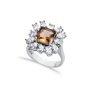 19x19 mm Vintage Style Color-Change Sultanite <b>CZ</b> Cluster <b>Ring</b> Rhodium Plated Turkish 925 Sterling Silver Wholesale Jewelry - Product Image 1