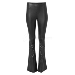 2024 Women's Mid Waist High Quality Fashionable Flat Front Leather <b>Pants</b> Pure Solid Color Plain Dyed for Winter - Product Image 1