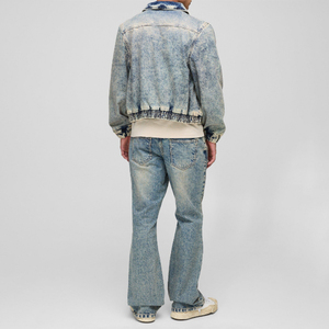 Vestes bomber en jean bleu délavé unisexe personnalisées 2025, ourlet élastique, coupe ample et oversize, streetwear, vestes en jean pour hommes - Product Image 3