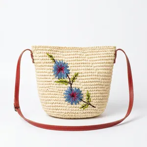 Bolso de Hombro de Paja Tejido a Mano, Bolso Tipo Clutch con Cremallera Bordada, Bolso de Moda Bohemia para Mujer - Product Image 3