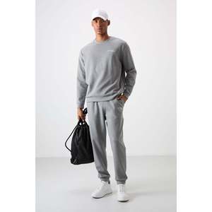 Conjunto Deportivo Casual para Hombre, Corte Cómodo, Bordado, Gris Melange, Algodón Grueso y Suave, Texturizado 85254 - Product Image 3