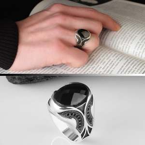 Wholesale Azuris VALKH1204 925 Sterling Silver Ottoman Style Men's <b>Ring</b> with Natural Stone Agate Handmade in <b>Turkey</b> - Product Image 2