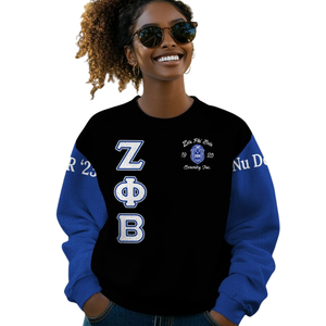 Zphib sorority Hy Lạp cuộc sống 1920 Áo len <span class=keywords><strong>Zeta</strong></span> <span class=keywords><strong>phi</strong></span> <span class=keywords><strong>Beta</strong></span> đan màu xanh trắng Chenille vá thần thánh chín thư cao cấp hàng đầu - Product Image 6