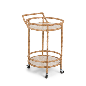 New Arrival High Quality Mother of Pearl Rattan bar Cart Hotel Restaurant Trolley 4 <b>Wheels</b> Handcrafted From Vietnam Wholesaler - Product Image 3