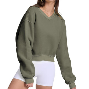 2025 Wholesale Price Custom Women's High Quality Knitted Sweatshirt Hoodies Plain Cotton <b>Crop</b> <b>Top</b> Front Logo Eco-Friendly Quick - Product Image 1