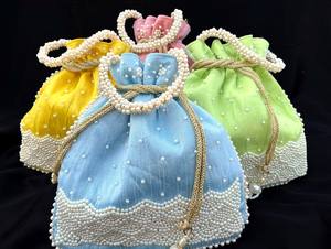 Exquisite Raw Silk Potli <b>Bags</b> with Hand Embroidery Fashion Style <b>for</b> <b>Weddings</b> and Parties Enhanced with Pearls and Glass Beads - Product Image 2