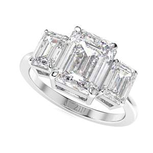 Anillo de compromiso de tres piedras con diamantes de corte esmeralda para mujer - Product Image 1