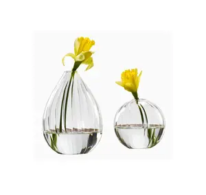Florero transparente de estilo bohemio para decoración de jardín y balcón, Juego de 2 jarrones de cristal con diseño de diamante medio