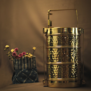 Fiambrera Tiffin de cobre de 3 niveles de latón puro, diseño maravilloso, caja Tiffin de Picnic de cobre de forma redonda con asa al por mayor - Product Image 5