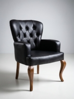 Chaise de bureau ergonomique traditionnelle en cuir PU à dossier haut avec pieds en bois - Confortable pour le bureau à domicile, le salon, l'école, le commerce