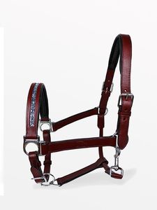 Horse Bandeau nasal en cuir rouge foncé Cristaux en argent nuit et cristal avec matériel en laiton avec pression rapide pour un soulagement rapide - Product Image 5