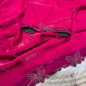 Impresionante diseñador indio étnico Fandy gasa Sari última blusa de lujo exclusiva tradicional fiesta nupcial boda desgaste para mujeres - Product Image 1