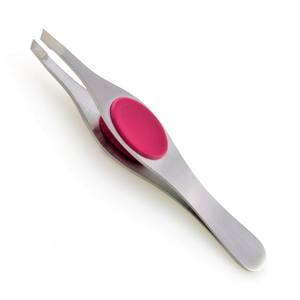 Pinzas de cejas de acero inoxidable con agarre de silicona con acabado satinado profesional, herramienta de belleza con puntas inclinadas fáciles de desplumar - Product Image 3