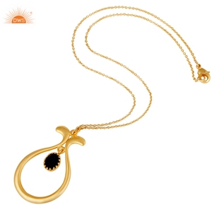 Dernière conception faite à la main 18k plaqué or bleu corindon pierres précieuses en laiton pendentif collier Demi Fine fabricant de bijoux - Product Image 3