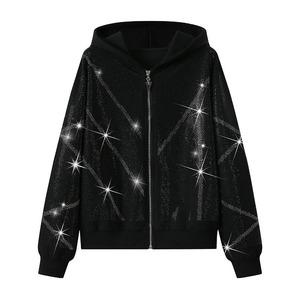 Survêtement uni à capuche en coton 100% avec impression numérique régulière et strass, tissu chaud à grammage élevé pour le streetwear unisexe - Product Image 1