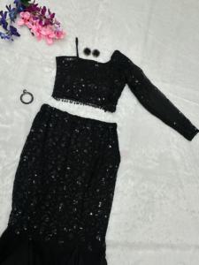 Henixa lanza hermosa secuencia pesada cordón bordado trabajo fiesta desgaste diseñador Crop Top Lehenga colecciones indio pakistaní - Product Image 2