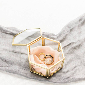 Nouveau traditionnel exclusif moderne nouveau hexagone en laiton et verre bijoux affichage organisateur boîte transparente anneaux Bracelet doré organisateur - Product Image 6