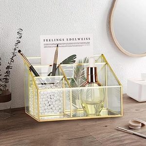Boîte en verre décorative moderne en verre clair avec bordure en laiton et base de miroir pour la décoration intérieure et la décoration de mariage - Product Image 1