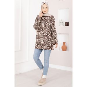 เสื้อสเวตเตอร์ถักลายม้าลายสีกาแฟสไตล์ลำลองสำหรับฤดูใบไม้ร่วง - Product Image 1
