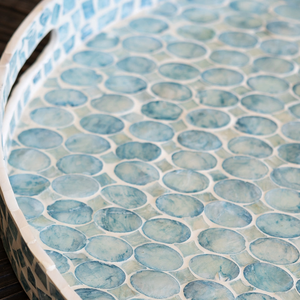 Gran oferta, bandeja de servicio de ratán azul, bandejas naturales hechas a mano con incrustaciones de nácar para desayuno de té y decoración del hogar - Product Image 5