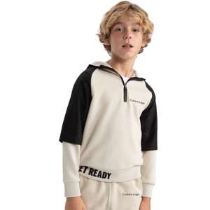 High Quality Custom Made Embroidered Double Sleeved Raglan Hoodie for Kids Half Zip up with Organic Cotton for <b>Boys</b> and Babies - Product Image 1