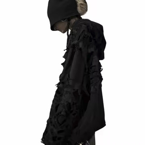 Sweat à capuche d'hiver personnalisé de haute qualité et de luxe style punk déchiré Vintage lavé polaire écologique et respirant pour hommes - Product Image 5