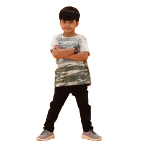 T-shirt kaki à col rond et manches mi-longues pour garçon, 100% en tissu de coton pur tricoté, de longueur régulière, Tie and Dye - Product Image 3