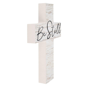 Croix de suspension murale en bois de pin massif, lavis blanc 8.5x12 - Product Image 1