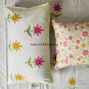 Indian Handcrafted Sanganeri Hand <b>Block</b> Printed Bedsheets Bedding Sets Bedsheet with Pillow Cover - Product Image 3