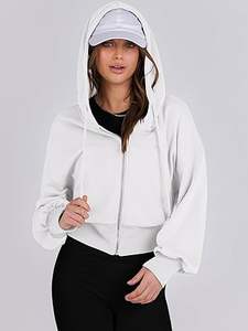 Women's Cropped Long Sleeve <b>Zip</b>-<b>Up</b> Hoodie Trendy Crop <b>Tops</b> Sweatshirts Jacket in Rayon Lining for Teen Girls - Product Image 2