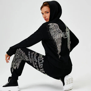 Conjunto Deportivo de 2 Piezas para Mujer, Sudadera con Capucha y Pantalones Deportivos Transpirables de Longitud Completa, con Pedrería, Estilo Casual y Lujoso para Invierno, Alta Demanda - Product Image 6