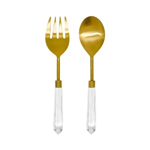 Stainless Steel Salad Spoon & Fork <b>Cutlery</b> <b>Set</b> of 2 with PVD <b>Gold</b> Plated for Home & Hotel Best Quality Salad Serving <b>Set</b> of 2 - Product Image 1