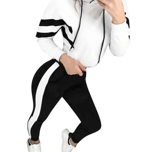 Populaire survêtement femmes sweat pantalons de survêtement contraste couleur cordon côtelé manchette vêtements de sport ensemble dressing - Product Image 6