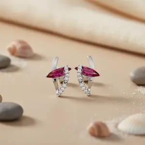 GIA Certified <b>Silver</b> Ruby Stud <b>Earrings</b> for Women Rose Gold <b>Drop</b> Diamond Zircon Pearl Gold Gemstone Jewelry for Engagement - Product Image 3