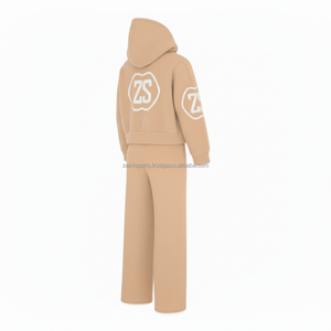 Chándal con cremallera de primera calidad, Sudadera con capucha de lana gruesa de invierno, 380 GSM, tela suave, color beige, chándal con estampado bordado de logotipo personalizado - Product Image 5