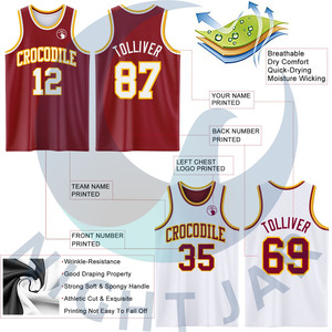 Personalizado Reversible Baloncesto Traje Jersey Sublimación de doble cara Granate Blanco-Oro Transpirable Tallas grandes Impreso - Product Image 3