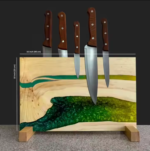 Bloc à couteaux magnétique en bois de qualité supérieure pour la cuisine, porte-couteaux magnétique en bois décoratif en résine époxy - Product Image 2