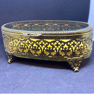 Reasonable Price Antique Finished Oval Shape Beveled Glass <b>Box</b> Metal Brass Border Custom Size For <b>Jewelry</b> Keepsake Glass <b>Box</b> - Product Image 4