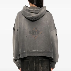 Sweat-shirt unisexe à coupe ample au design unique, 500 g/m², poids lourd, lavé, vintage, délavé à l'acide, fermeture éclair, 100 % coton, hiver - Product Image 4