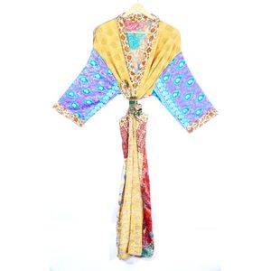 Robe Kimono en soie patchwork vintage XL Robe de chambre pour la maison et les vêtements de nuit pour l'été - Product Image 1