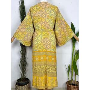 Bata Larga de Seda Estilo Boho Chic, Cardigan de Playa Tropical, Bata de Verano para el Hogar, Ropa de Estar por Casa, Talla XL para Mujer, Cubrebaño de Playa Reciclado - Product Image 3