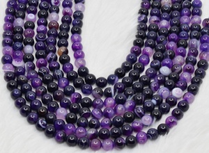 Quantité en gros de pierres polies et brillantes, agates rayées violettes de 6MM rondes, brins de perles de pierres précieuses - Product Image 1