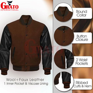 Veste d'hiver matelassée élégante pour homme GRATO, en laine de haute qualité, style varsity, avec broderie chenille et manches en cuir - Product Image 6